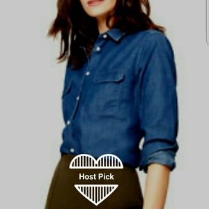 Chambray dark blue button shirt